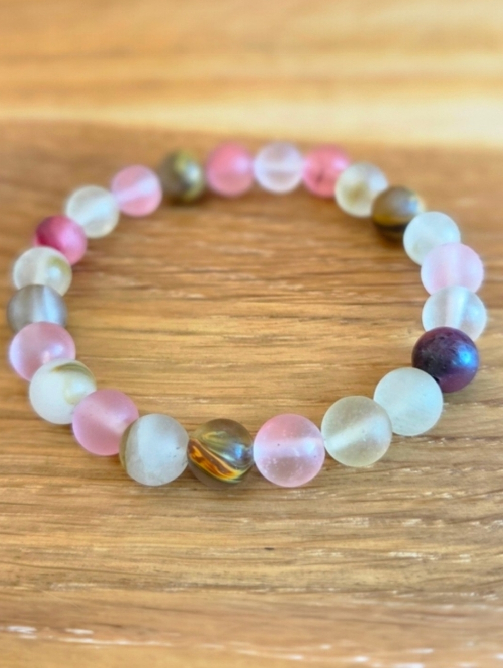 Cherry Quartz Beads Bracelet, Stretch, Hand Crafted - Picture 2 of 9